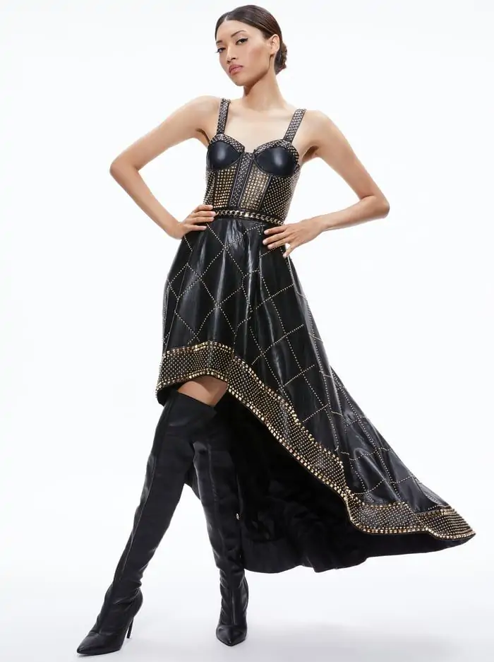 JERLENE STUDDED VEGAN LEATHER CORSET GOWN